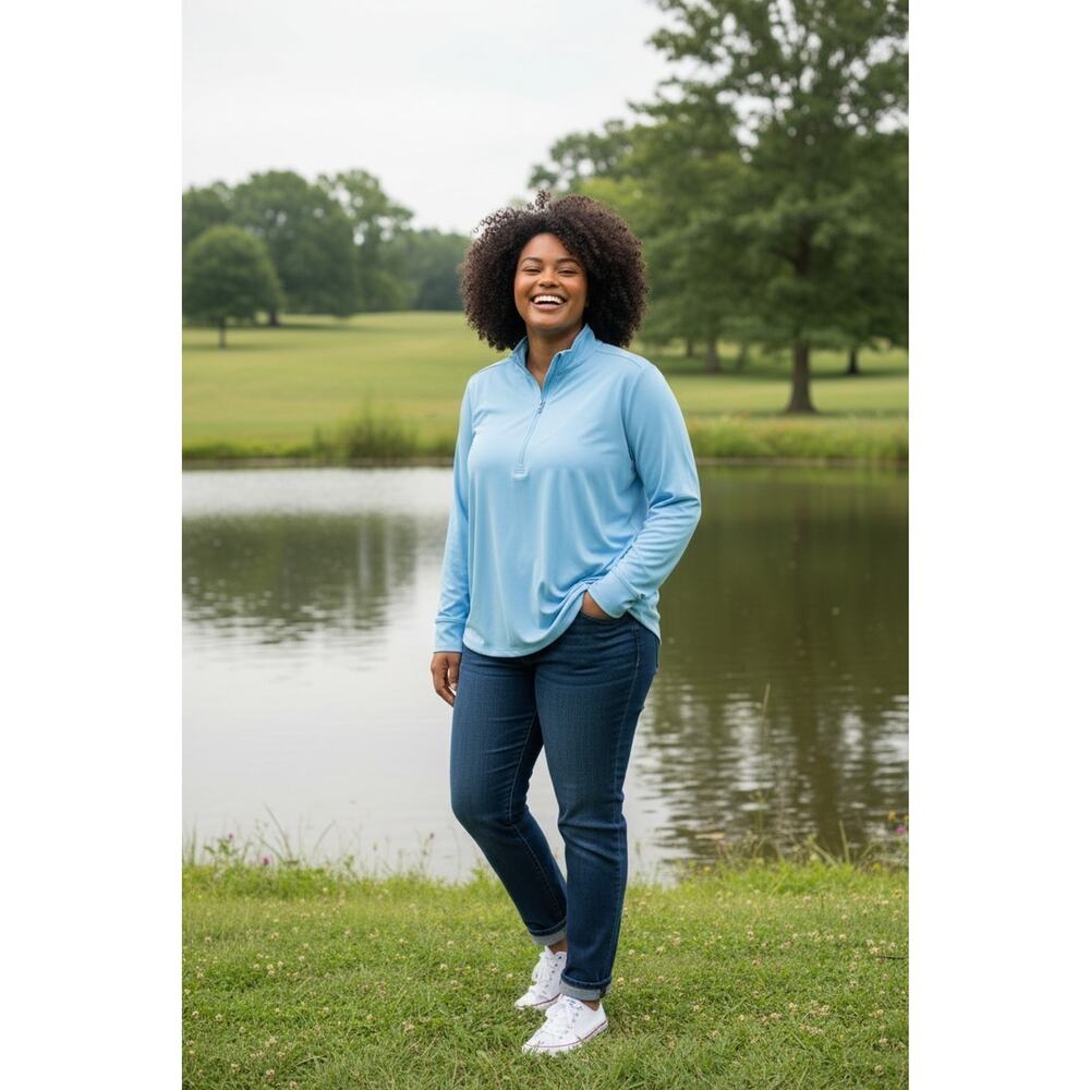 Eddie Bauer Long Sleeve Amphib Rashguard 1/4 Zip Top Sz 3X Light Blue
